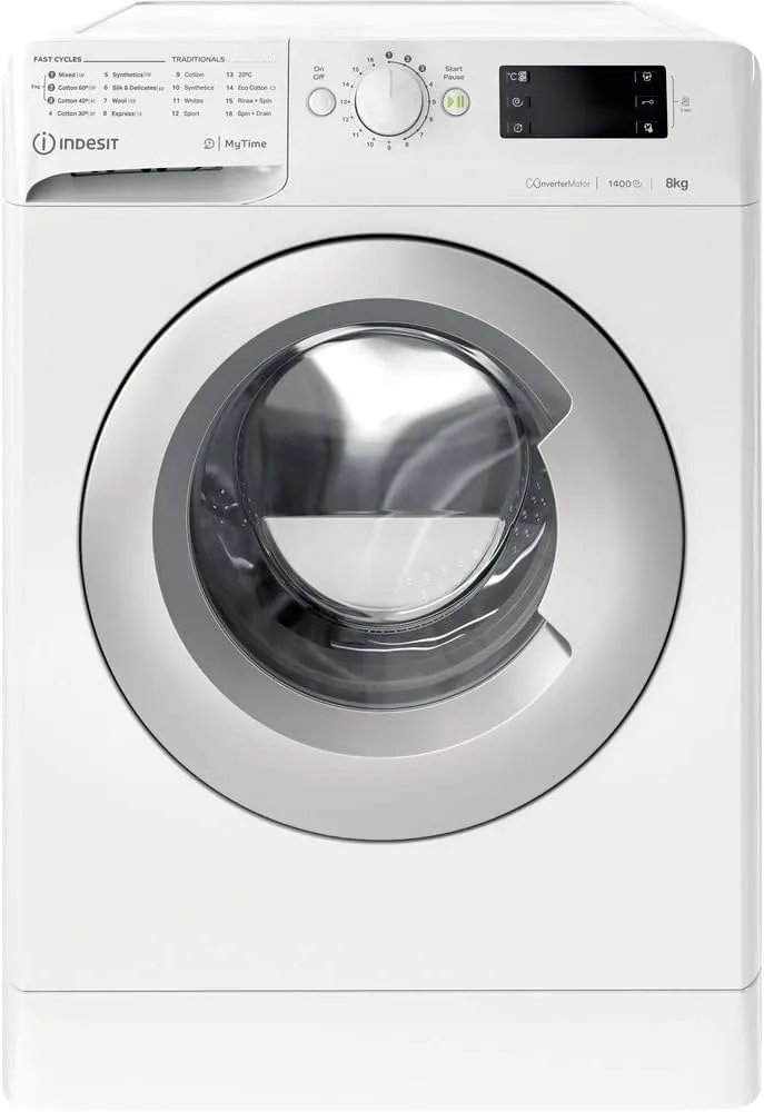 Mytime 8Kg Front Load Washing Machine 1400 RPM, Inverter Motor, 16 Washing Programs, Big Digit Display, Child Lock, Made in Poland- 8 kg MTWE-81483WSGCC White
