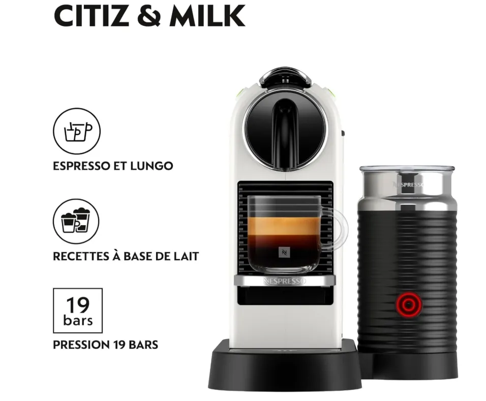 Nespresso De'Longhi Citiz Coffee Machine With Milk Frother - EN267 White 2