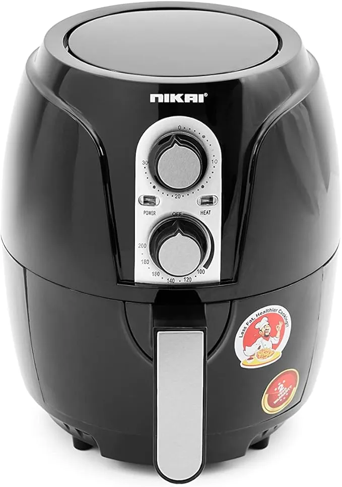Nikai 1100-1300W Air Fryer, Oil-Less Cooking, 3 Ltr Pot, AdjUStable Timer And Temperature, Naf2501M - Black And Silver"