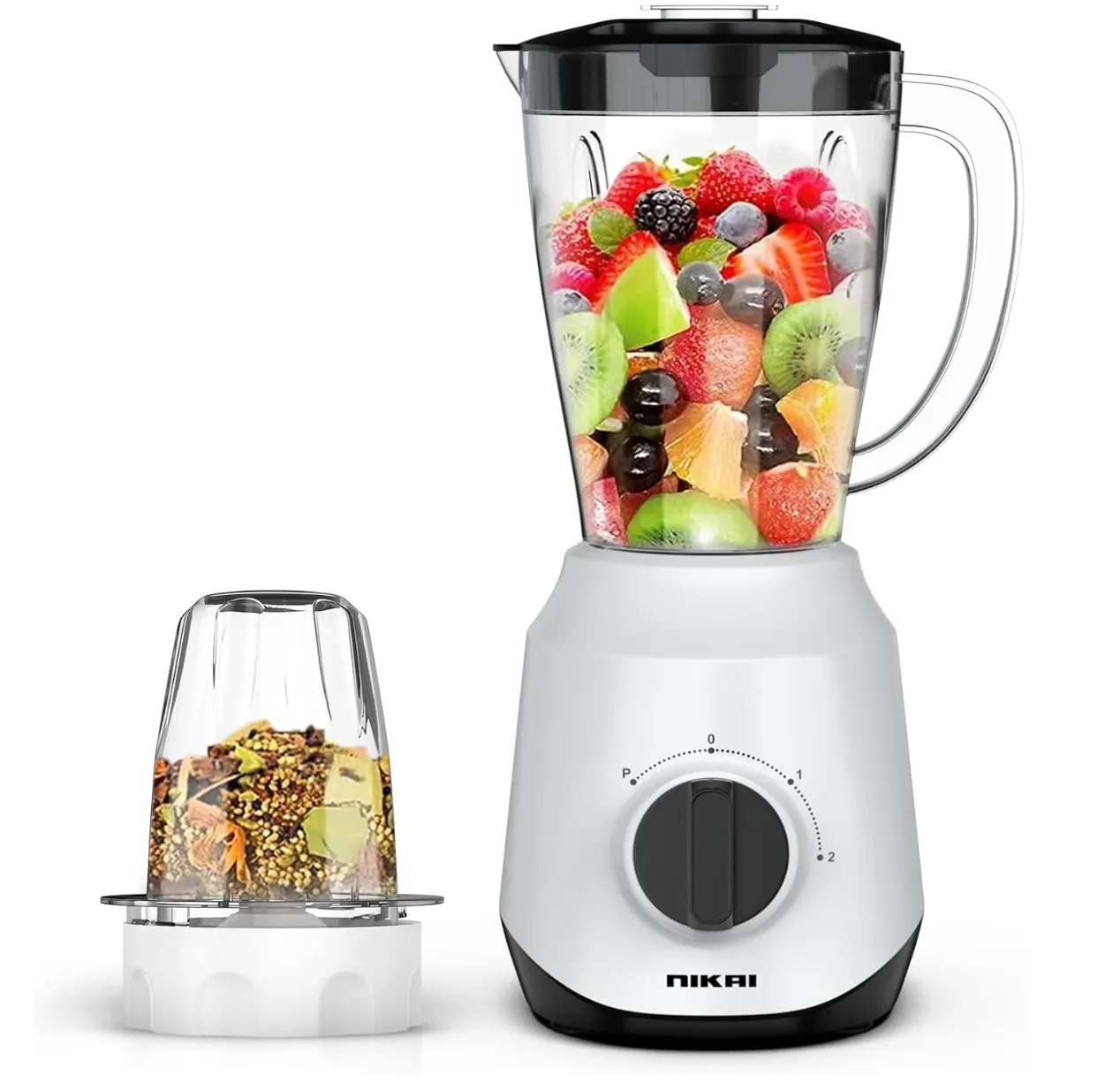 Nikai 450W 2-in-1 Blender 1.5 L Unbreakable PC Jar, 3 Speeds, Stainless Blades, Easy To Clean Detachable Parts, Perfect for Blending and Grinding - NB2511AX