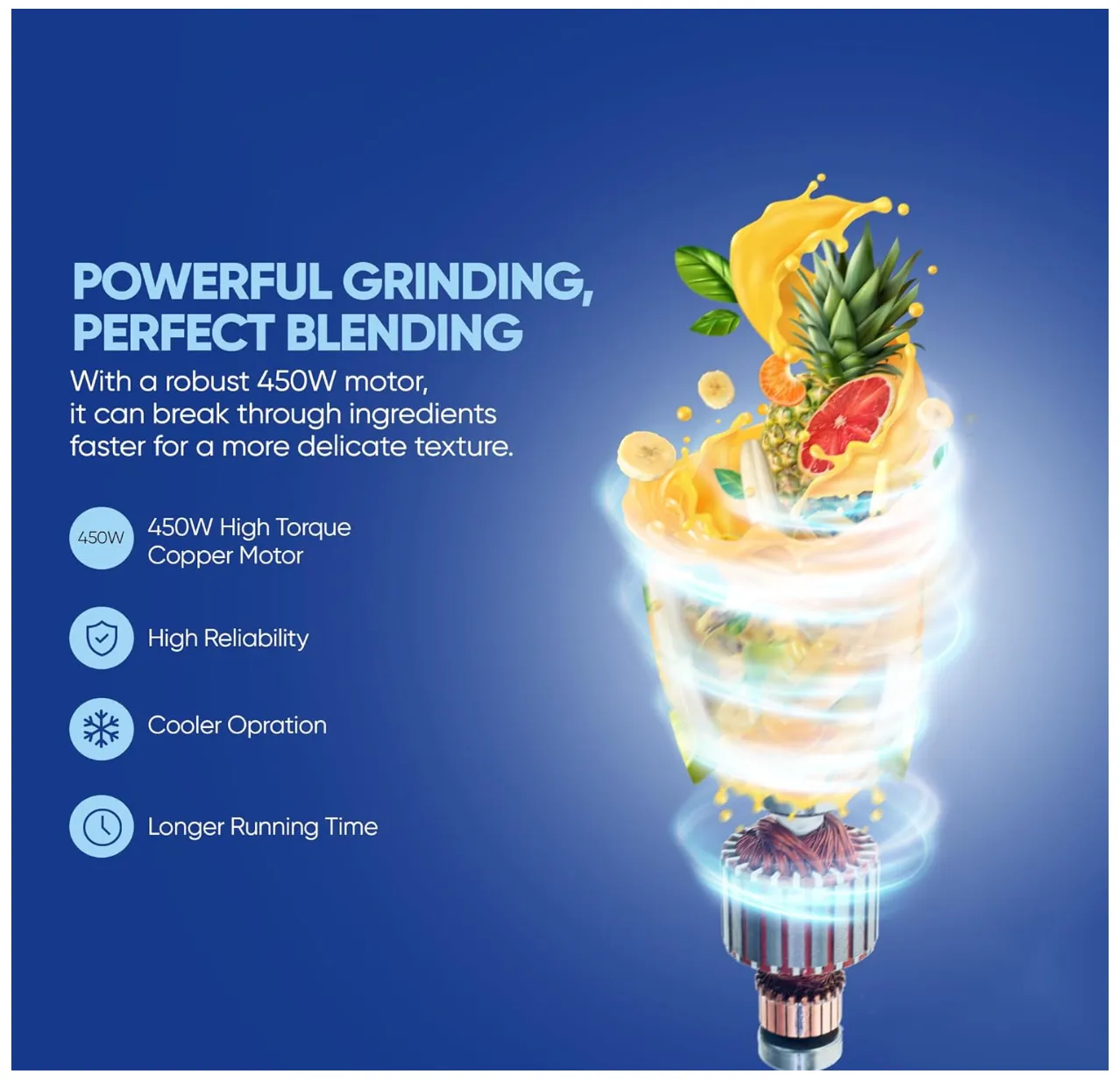 Nikai 450W 2-in-1 Blender 1.5 L Unbreakable PC Jar, 3 Speeds, Stainless Blades, Easy To Clean Detachable Parts, Perfect for Blending and Grinding - NB2511AX 3