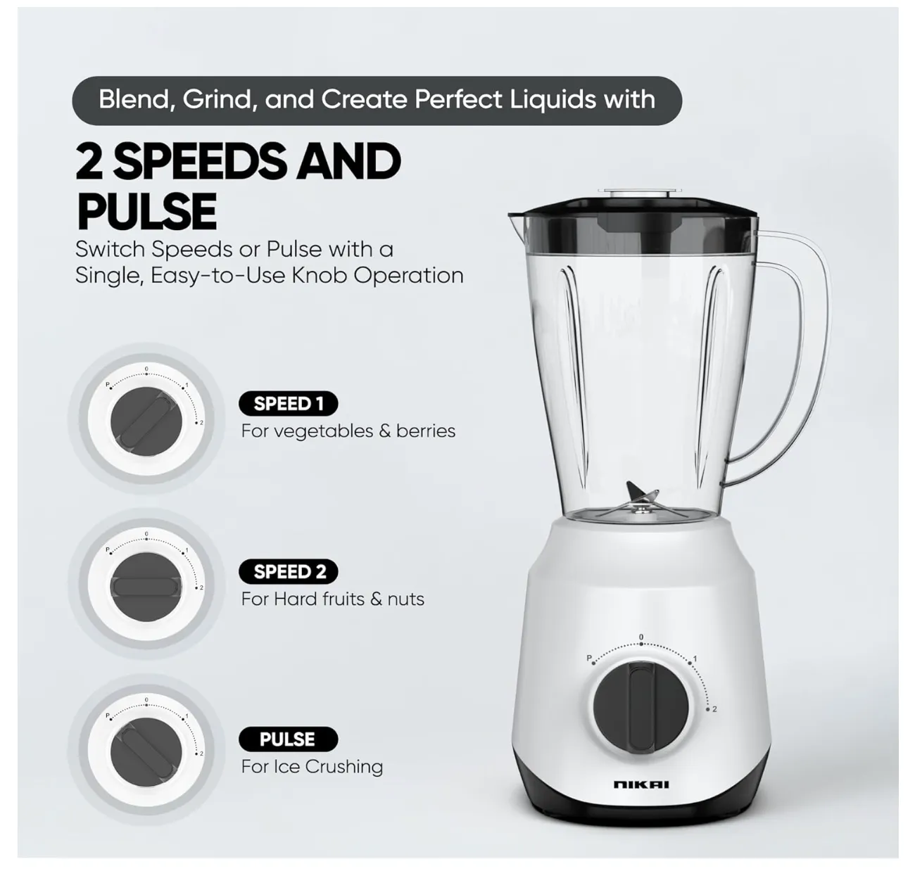 Nikai 450W 2-in-1 Blender 1.5 L Unbreakable PC Jar, 3 Speeds, Stainless Blades, Easy To Clean Detachable Parts, Perfect for Blending and Grinding - NB2511AX 4