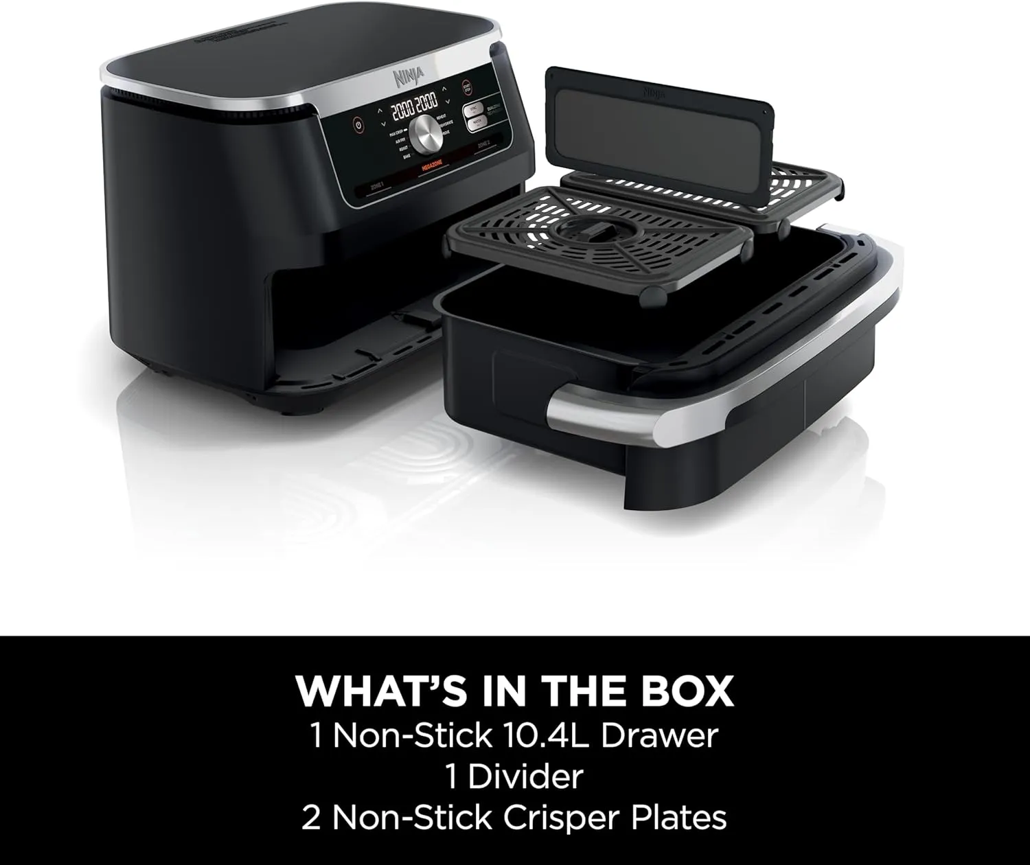 Ninja Foodi FlexDrawer Air Fryer, Dual Zone with Removable Divider, Large 10.4L Drawer, 7-in-1, Air-Fryer Uses No Oil, Air Fry, Roast, Bake, Max Crisp, Black AF500ME