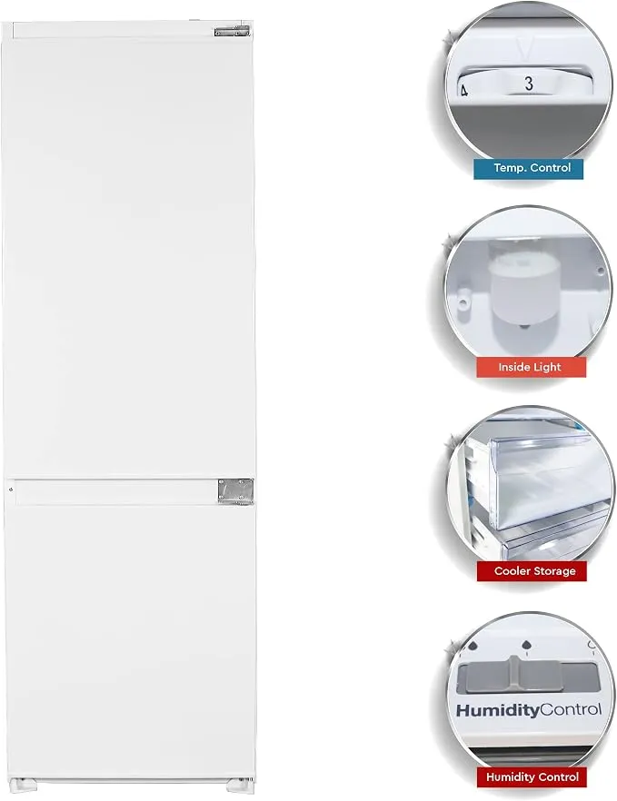 Nobel NBR300 Double Door Built-in Refrigerator – 256L Gross / 243L Net Capacity Bottom Freezer No Frost Refrigerator with R600a Refrigerant, Glass Shelves, LED Interior Light, Reversible Door & Energy Saving Cooling – White