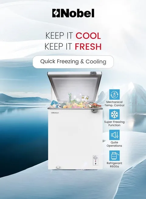 Nobel NCF170NI 150L Chest Freezer – 137L Net Capacity Single Door Deep Freezer with High Efficiency Compressor, R600a Refrigerant, Fast Freezing Function, LED Interior Light, Lock & Key, Metal Basket, Inner Divider & White Finish 3