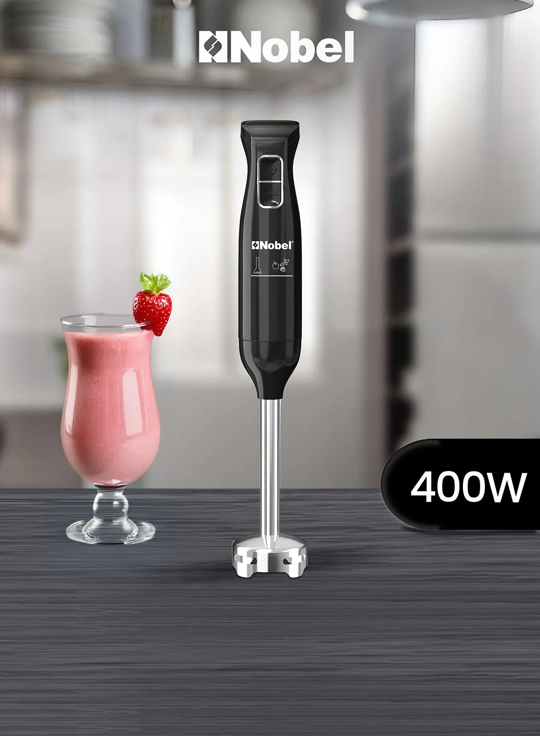 Nobel NHB12 400W Hand Blender – Black Immersion Blender with Stainless Steel Detachable Blending Rod, Stainless Steel Blade, 2 Speed Control, DC Motor & Comfortable Grip Design