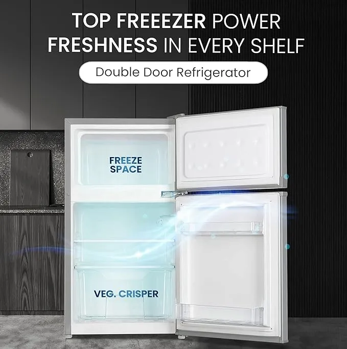 Nobel NR120S Double Door Refrigerator – 95L Gross / 85L Net Capacity, Top Mount Freezer, Defrost Cooling, R600a Refrigerant, Mechanical Temperature Control, Dark Silver 3