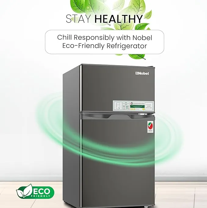 Nobel NR120S Double Door Refrigerator – 95L Gross / 85L Net Capacity, Top Mount Freezer, Defrost Cooling, R600a Refrigerant, Mechanical Temperature Control, Dark Silver 5