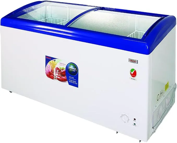 Nobel NSC495 Chest Freezer – 360L Gross Capacity Sliding Glass Door Deep Freezer with Fast Freezing Function, R134a Refrigerant, Storage Basket, LED Interior Light, Lock & Key, Adjustable Feet & White Finish