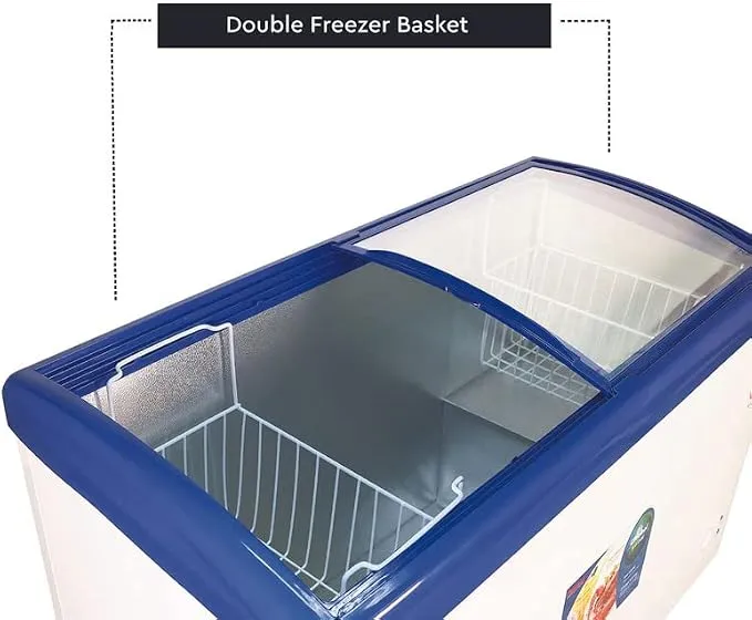 Nobel NSC495 Chest Freezer – 360L Gross Capacity Sliding Glass Door Deep Freezer with Fast Freezing Function, R134a Refrigerant, Storage Basket, LED Interior Light, Lock & Key, Adjustable Feet & White Finish 3