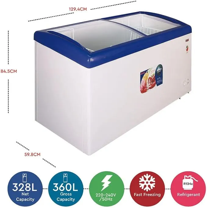Nobel NSC495 Chest Freezer – 360L Gross Capacity Sliding Glass Door Deep Freezer with Fast Freezing Function, R134a Refrigerant, Storage Basket, LED Interior Light, Lock & Key, Adjustable Feet & White Finish 4