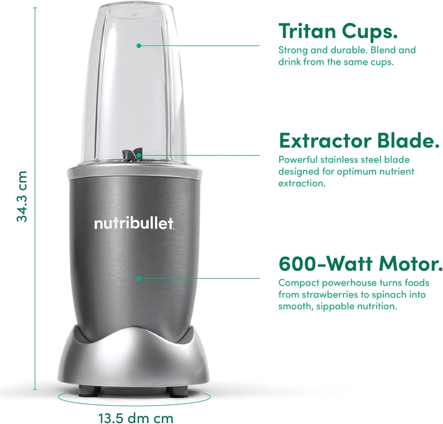 NutriBullet 600 Watts, 9pc Accessories, Multi-Function High Speed Blender, Mixer System With Nutrient Extractor, Smoothie Maker, Grey, NBR-1212M 3