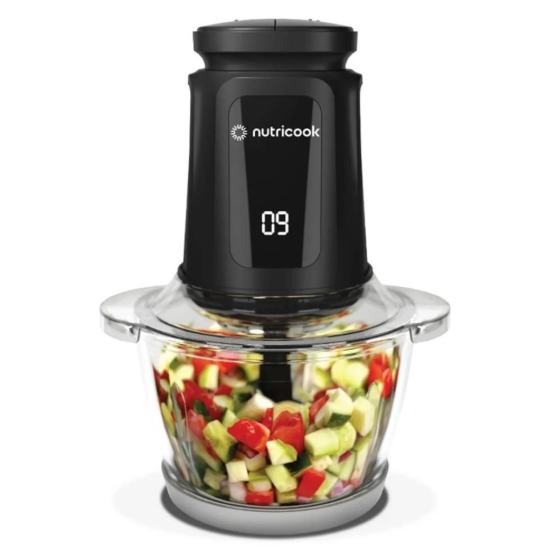 Nutricook Choppi XL 1.2L Glass Chopper and Mincer, 500W Motor, Pulse & 2 Speeds, Removable 4 Stainless Steel Blades for Chopping, Ice Crushing, Meat Mincing, Grinding & Pureeing – NC-CH1200, Black