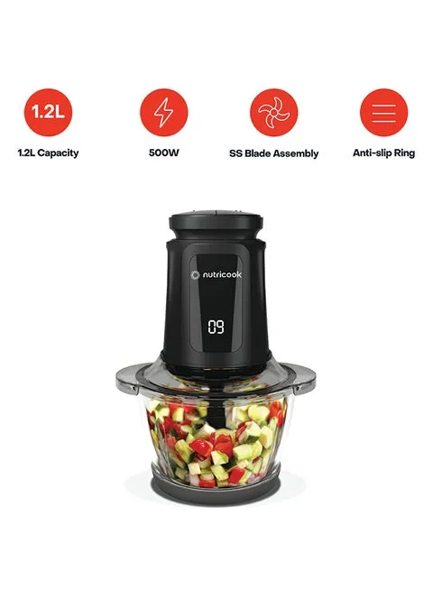 Nutricook Multi-Purpose Glass Chopper & Mincer 500W 1.2L NC-CH1200 Black