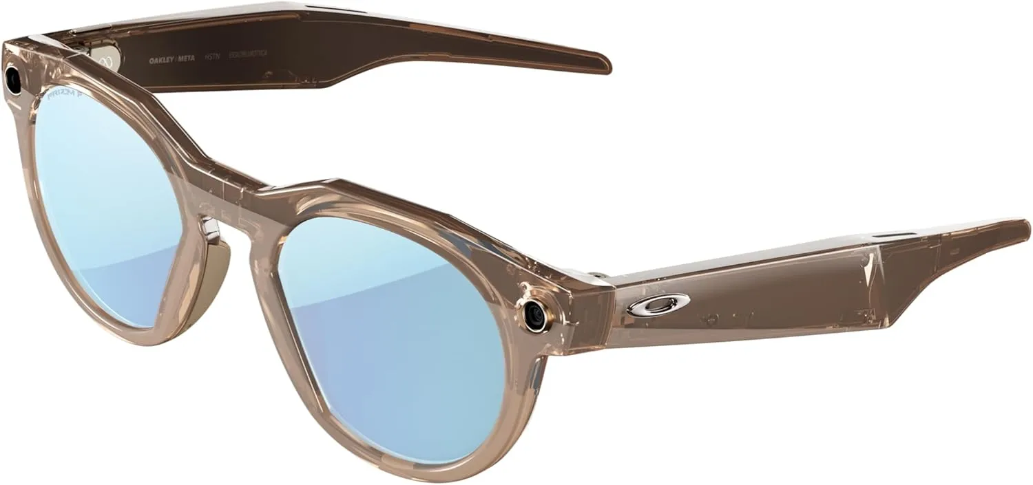 OAKLEY Meta HSTN - AI Glasses for Men & Women - Sport & Lifestyle - Brown (1 Year manufacturer warranty) 12174142 | 16 MP Camera, 60 FPS Video, Voice Command, Open-Ear Audio, 8H Battery, Meta AI App - Prizm™ Black Polarized Lenses