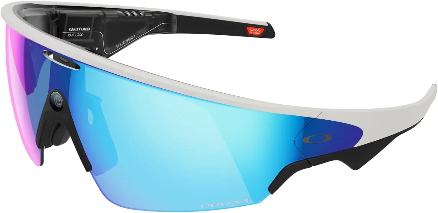 OAKLEY Meta Vanguard - AI Glasses for Men & Women - Sport Eyewear - White | 12MP Camera, 3K Ultra HD, Voice Command, Immersive Audio, 9H Battery, IP67 Waterproof, Meta AI App - Prizm™ Sapphire Lenses