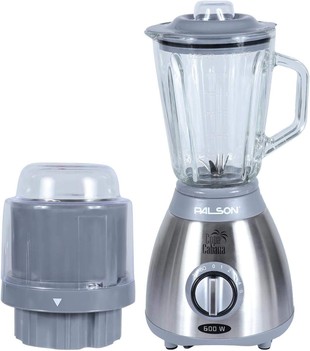 Palson Copacabana Jug Blender, 600W Powerful Motor, 1.5L Glass Jar, 5 Speed Settings, Turbo Function, Stainless Steel Blades & Grinder Attachment – 30528, Silver