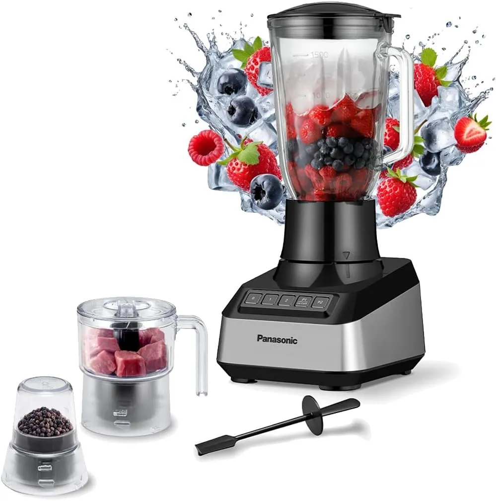 Panasonic 800W,8 Blades Glass Jug Blender for Speedy and Smooth Blending with 1 Chopper, 1 Dry Mill - MX-MG54C1KTZ