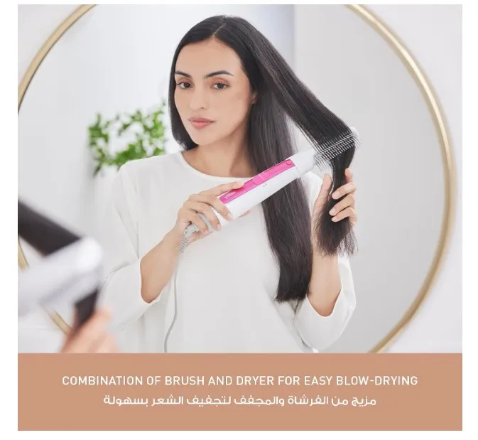 Panasonic Ionity Hair Styler, Hot Air Brush for Drying & Styling, Frizz-Free Blow Dry Finish with Ion Conditioning, Dry/Set 2 Heat Modes, One Step Hair Styler Brush, EH-KE16, White/Pink 4