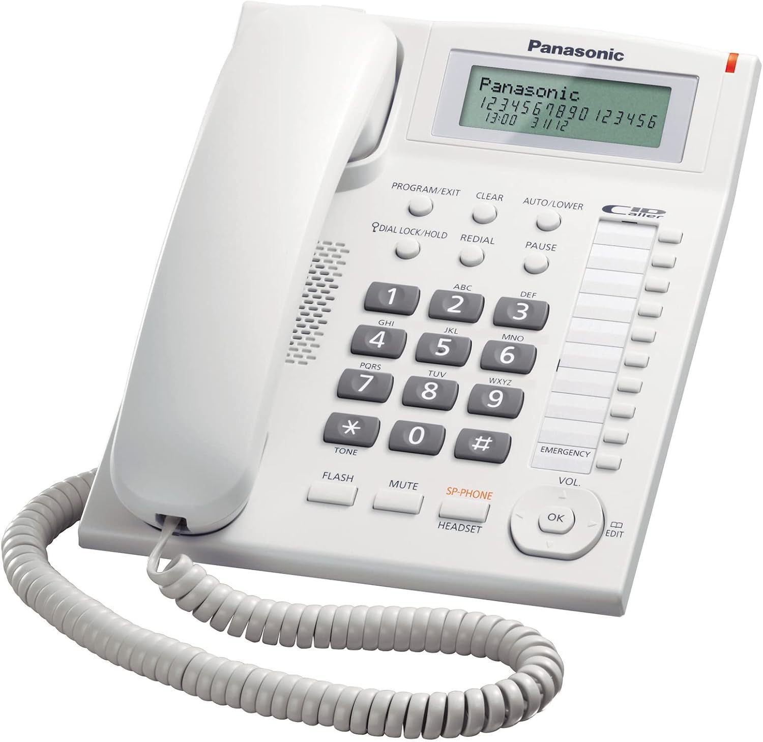 Panasonic KX-TS880 Corded Landline Telephone with Caller ID, LCD Display, Speakerphone, Speed Dial & Redial – White/Clear
