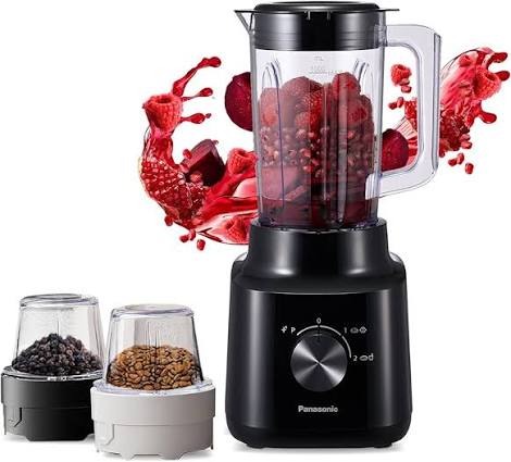 Panasonic MX-CP3121KTZ Blender with 2 Dry Mills, 1.45L Working Capacity, 290–330W Rated Power Consumption, Stainless-Steel Saber Blade, 2 Speeds + Pulse, Safety Lock, Black