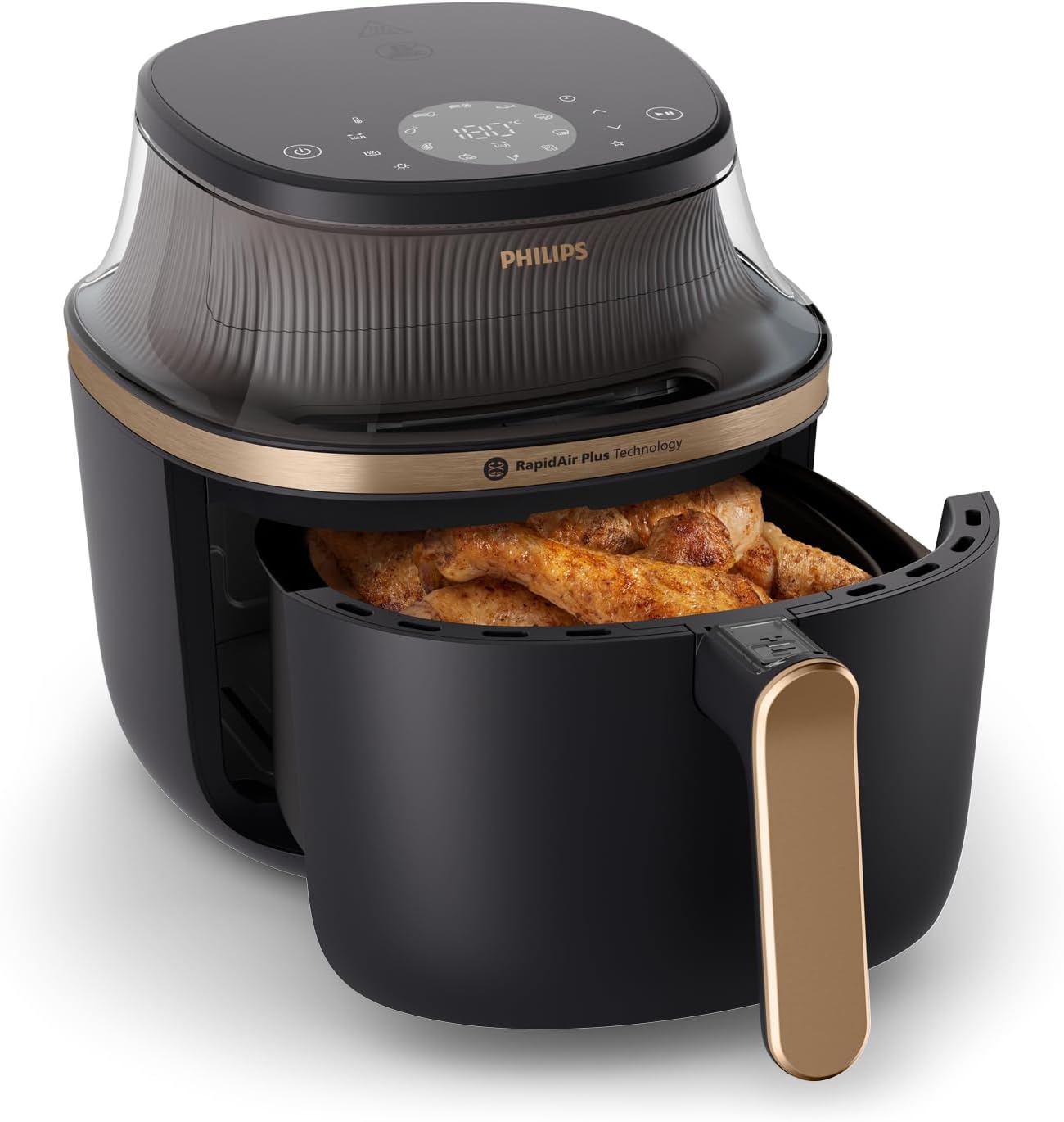 Philips 3000 Series Airfryer XL, 6.2L Capacity, 1700W, See-Through Cooking Window, 16 Cooking Functions, Touchscreen Controls & RapidAir Plus Technology – NA332/00, Black