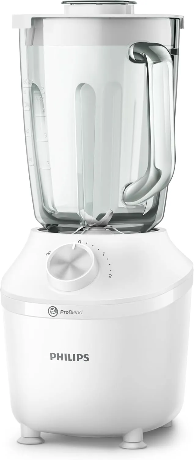 Philips 3000 Series Blender - 600W, 2L Capacity, Glass Jar, ProBlend System, 2 Speed Setting + Pluse - HR2291/20 White