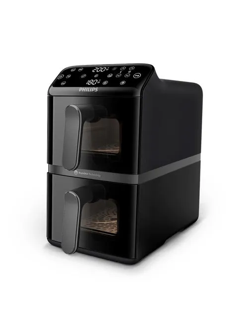 Philips 4000 Series Stacked Dual Basket Airfryer, 10L, 2750W, NA460/09, Black