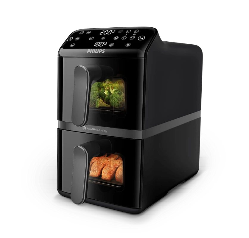 Philips 4000 Series Stacked Dual Basket Airfryer, 10L, 2750W, NA460/09, Black