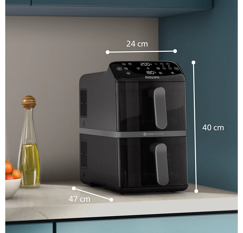 Philips 4000 Series Stacked Dual Basket Airfryer, 10L, 2750W, NA460/09, Black 3