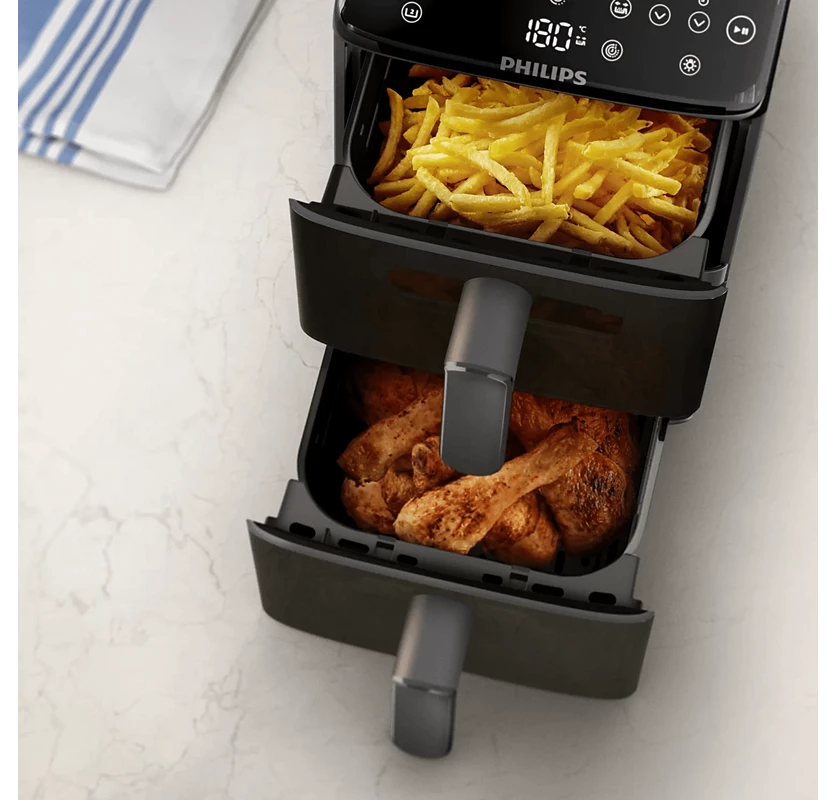 Philips 4000 Series Stacked Dual Basket Airfryer, 10L, 2750W, NA460/09, Black 4