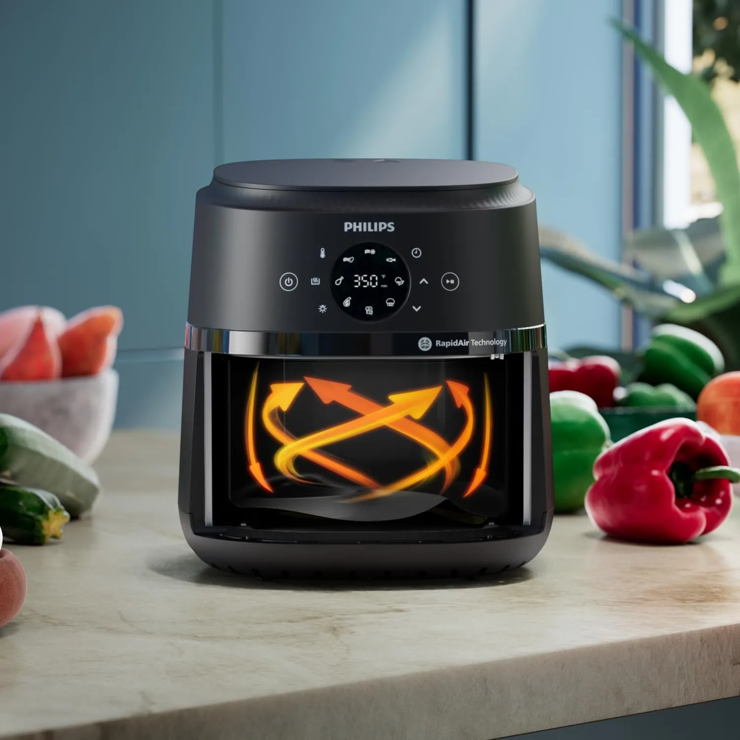 Philips Airfryer 2000 Series - 4.2L, 1500W, Rapid Air Technology, Touchscreen, Cooking Window, Black - NA220/09 4