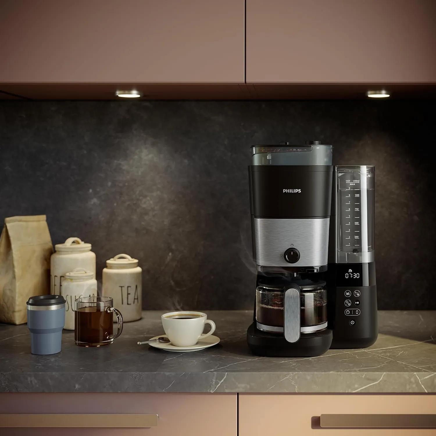 Philips All-in-1 Brew Drip Coffee Maker With Built-in grinder - 10 cups, Permanent filter, Duo-bean Container, LED Display - HD7900/50 3