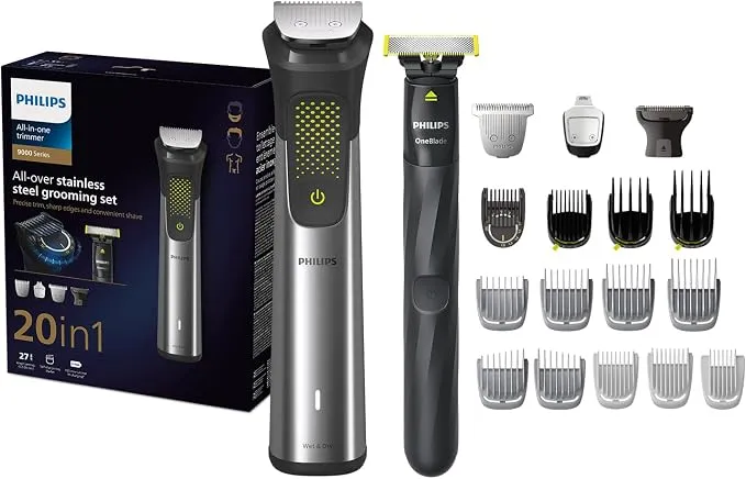 Philips All-in-One Trimmer MG9553/15 | 20-in-1 Face, Hair & Body Grooming | OneBlade for Precision Styling | 120min Cordless Use, Showerproof | Travel Pouch