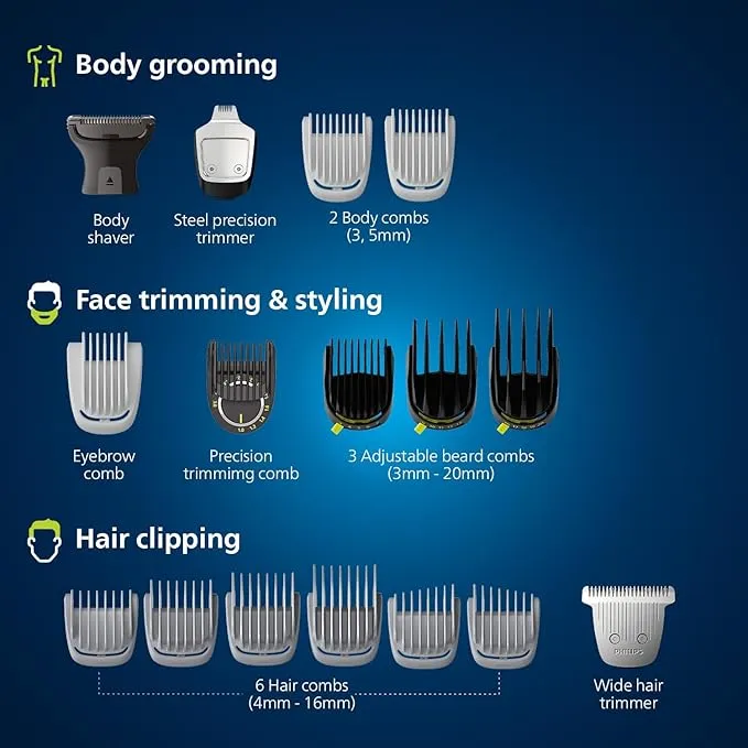 Philips All-in-One Trimmer MG9553/15 | 20-in-1 Face, Hair & Body Grooming | OneBlade for Precision Styling | 120min Cordless Use, Showerproof | Travel Pouch 3