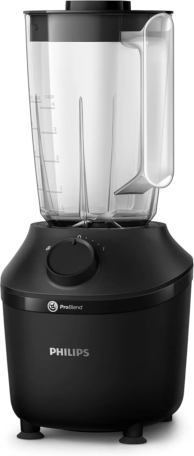 Philips Blender 3000 Series, ProBlend System, 1.9L Maximum Capacity, 1L Effective Capacity, 450W, 1 Speed Setting + Pulse, Plastic Jar, Black, (HR2041/01), Smooth blends with no lumps in 45 seconds 2