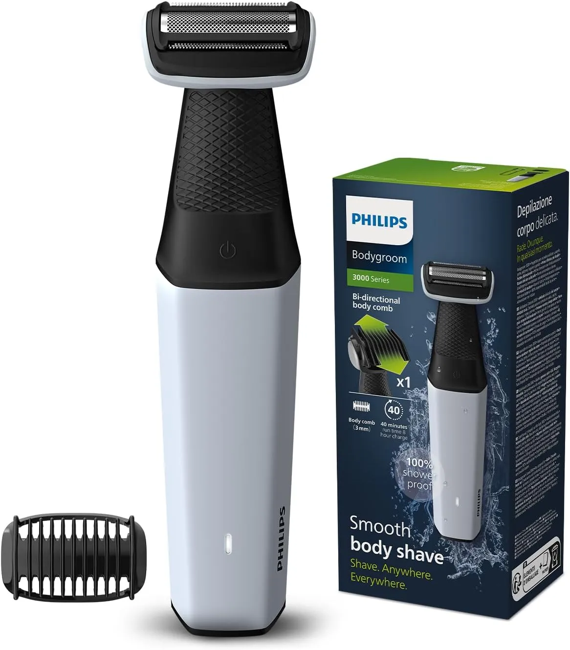 Philips Body Trimmer for Men-Clinically Tested for Sensitive SkinI Patented Pearl Tip & Hypo allergenic foilI Skin Safe GroomingI Trim or Shave Basis Your StyleI Showerproof I BG3007/01