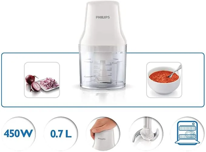 Philips Chopper Daily Collection - 450W, 0.7L Plastic Bowl, 2 Blades, White - HR1393/01 3