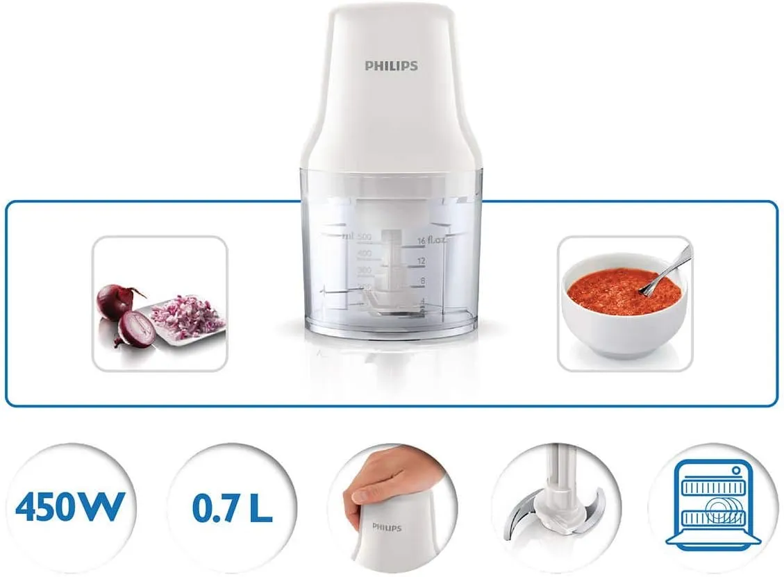 Philips Chopper Daily Collection - 450W, Plastic Bowl Capacity 0.7L, 2 Blades, White - HR1393/01 3