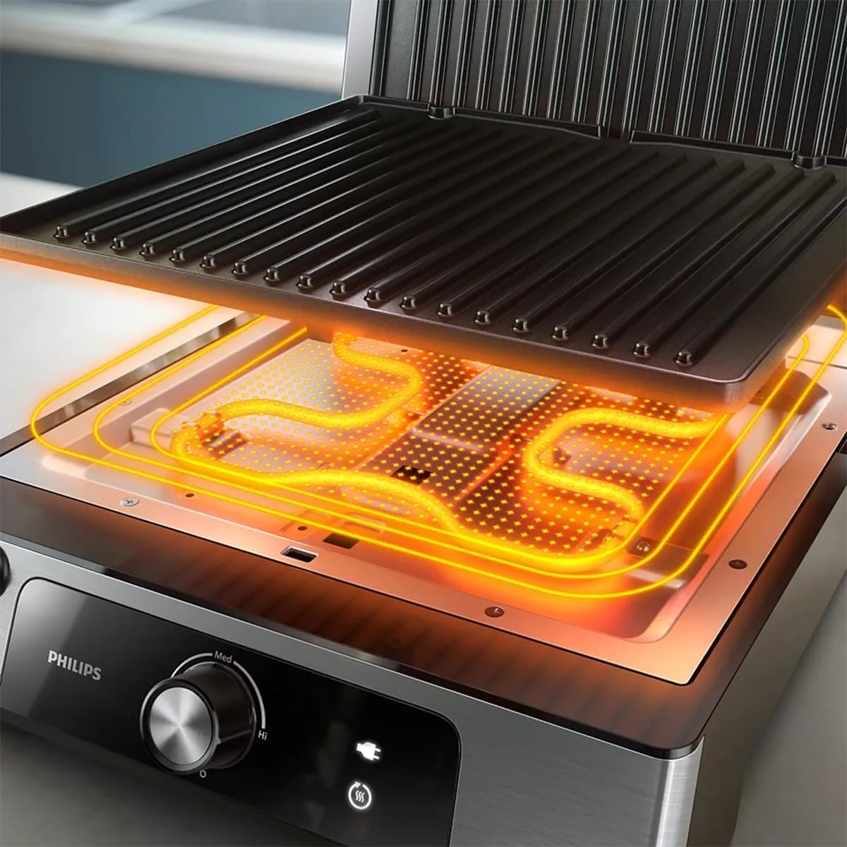 Philips Contact Grill 5000 Series - 2200W, Open 180° Flat Grilling, Adjustable Height, Removable Plates, High Power, Handle Lock, Silver/Black - HD6301/90 4