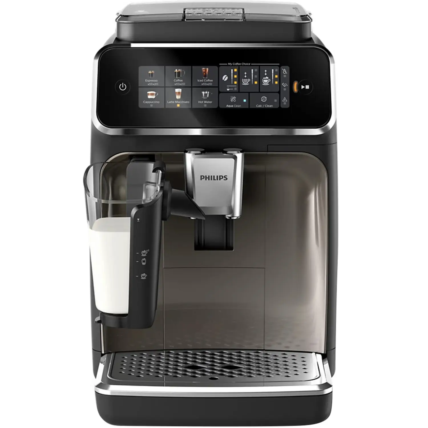 Philips Fully Automatic Coffee Machine Series 3300-6 Beverages, 1.8L Water Capacity, 1500W, LatteGo, SilentBrew, Coloured Touch Display, 12 Grinder Settings, Black Chrome - EP3347/90
