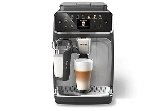 Philips Fully Automatic Coffee Machine Series 4400-12 Beverages, LatteGo, SilentBrew, Intuitive Display, 2 User Profiles, 12 Settings for Ceramic Grinder, Black Silver - EP4446/70