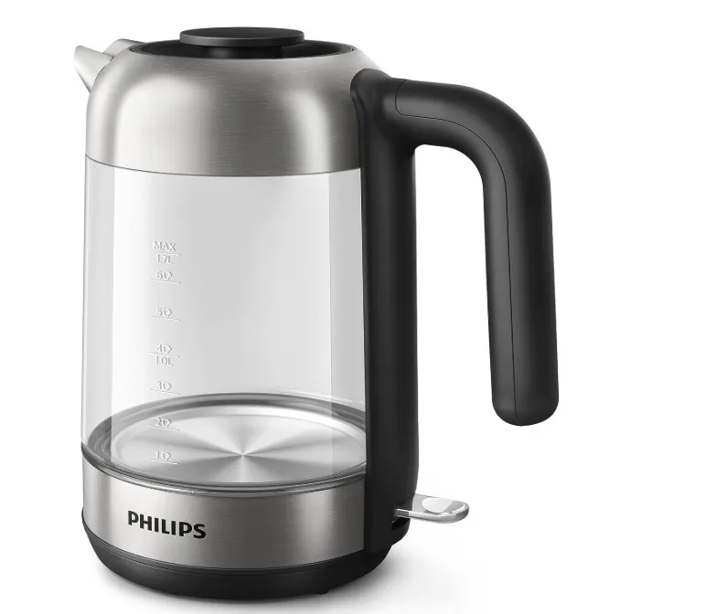 Philips Glass Kettle Series 5000-2200W, 1.7L, Blue Light Indicator, Removable lid, Metal/Transparent - HD9339/81