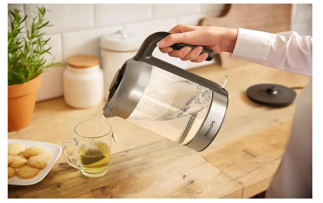 Philips Glass Kettle Series 5000-2200W, 1.7L, Blue Light Indicator, Removable lid, Metal/Transparent - HD9339/81 5