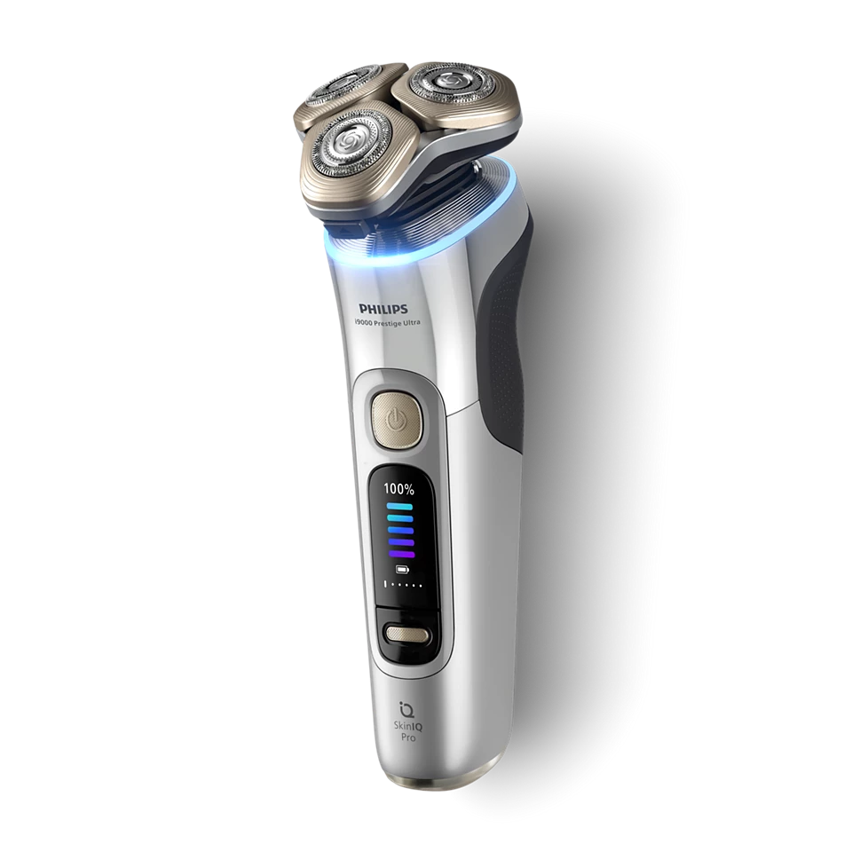 Philips i9000 Prestige Ultra XP9404/31 Wet & Dry Electric Shaver with SkinIQ Pro, Triple Action Lift & Cut, 5 Shaving Modes, Quick Clean Pod, Light-Up Charging Stand, 60-Minute Runtime, Chrome