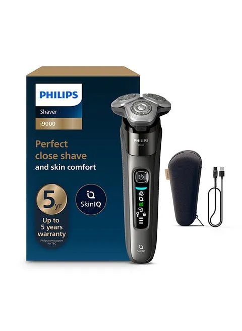 Philips i9000 Wet & Dry Electric Shaver X9002/05 with SkinIQ Technology Built-in Trimmer Travel Pouch Black