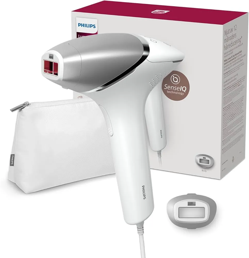 Philips Lumea IPL 8000 Series BRI940/00 Hair Removal Device, SenseIQ Technology, SmartSkin Sensor, 450,000 Flashes, Intelligent Body Attachment, Corded Use, White/Silver