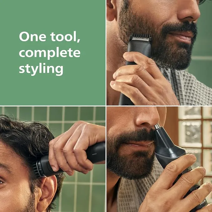 Philips Multigroom 3000 Series All-in-One 7-Piece Trimmer: Razor and Hair Trimmer for Face and Head, Self-Sharpening Skin-Friendly Blades, Ten Length Settings, Model MG3930/15