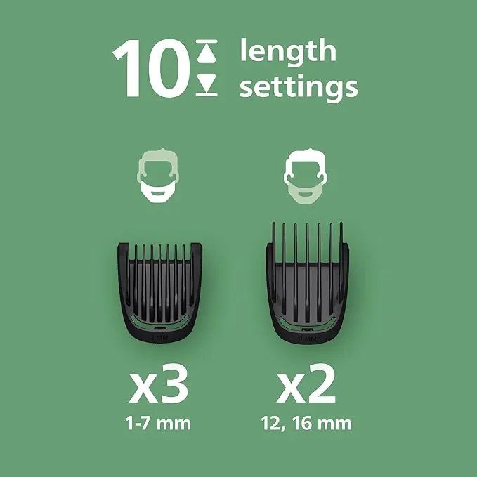 Philips Multigroom 3000 Series All-in-One 7-Piece Trimmer: Razor and Hair Trimmer for Face and Head, Self-Sharpening Skin-Friendly Blades, Ten Length Settings, Model MG3930/15 3