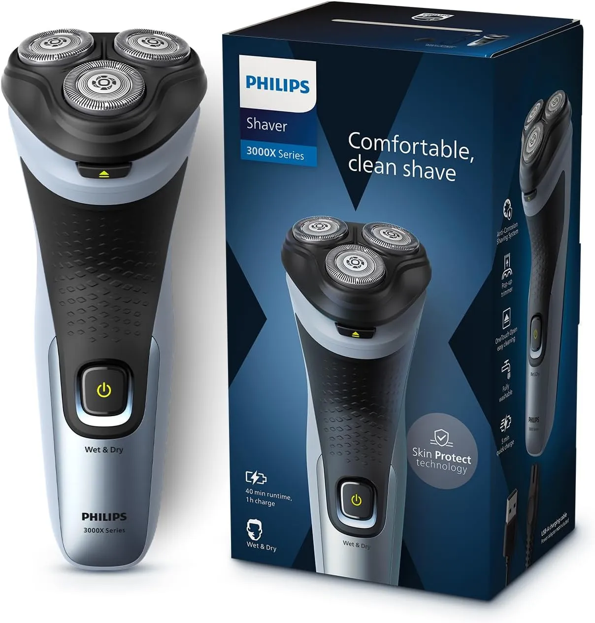 Philips New X3063/03 Cordless Electric Shaver, 4D Floating Heads, 27 Self Sharpening Blades, Waterproof, Upto 40mins runtime